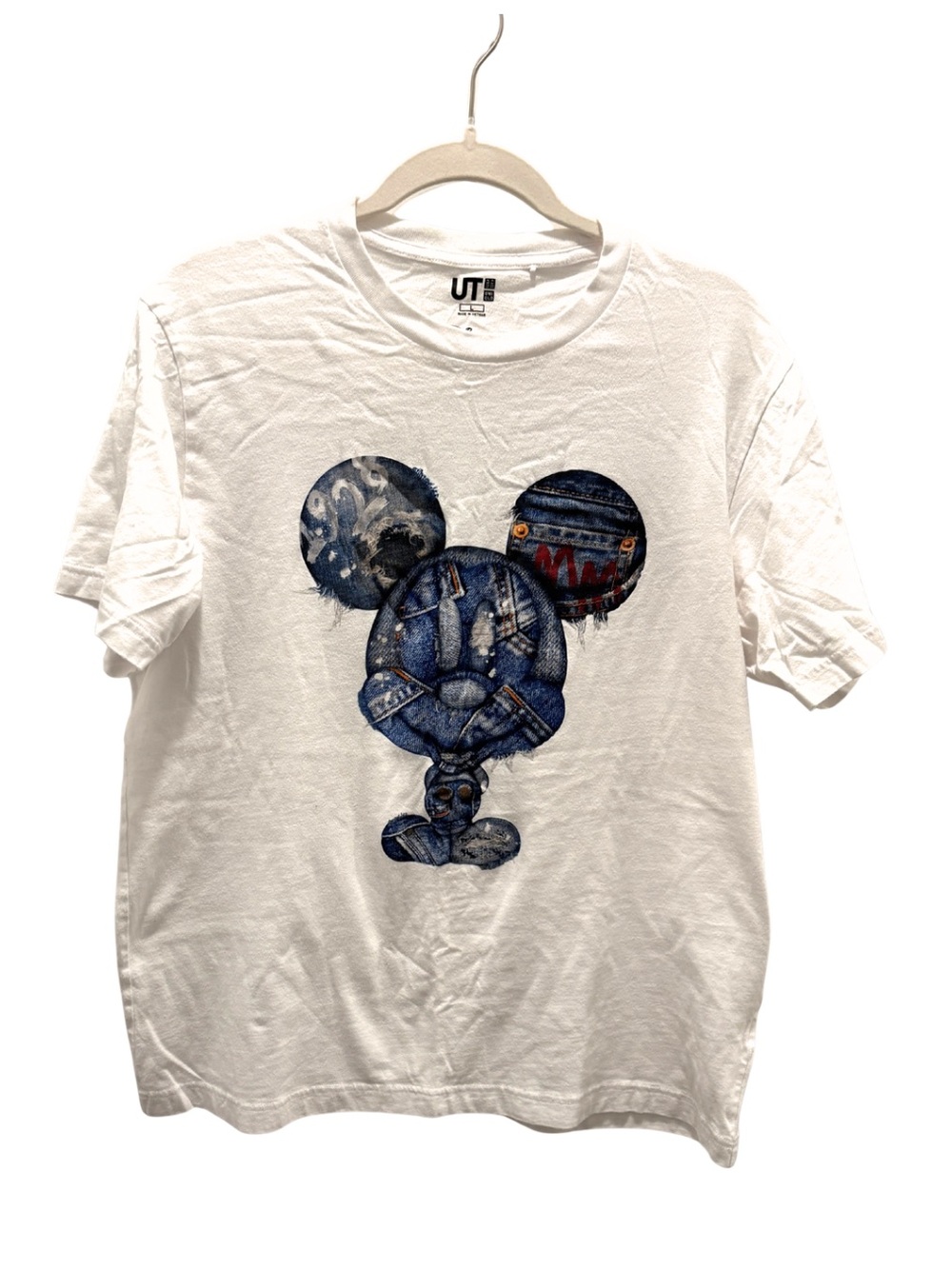 Disney White Tee with Denim-Style Mickey Graphic